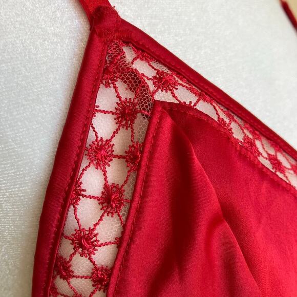 Victoria Secret Luxe Starburst Long Line Triangle Bra Red Sexy Strappy Satin M - Picture 5 of 16